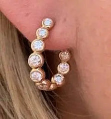 14K Gold Bezel Hoop Earrings with White Topaz or Moissanite Diamond Accent DHJ