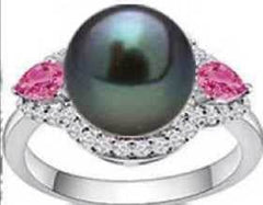 14K Gold Semi Mount Ring Setting Round RD 8.5mm PE 6X4mm Diamond Accent DHJ