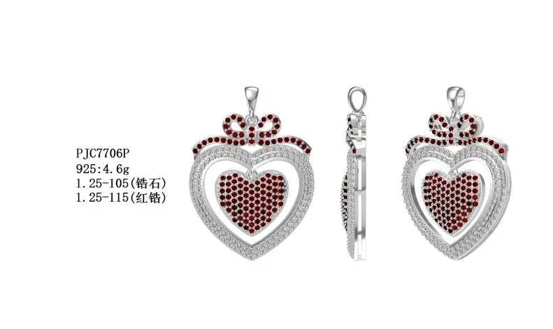 18K Gold Pendant Heart with Bow Theme with White Topaz or Moissanite Diamond Accent DHJ