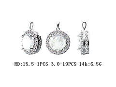 18K Gold Semi Mount Pendant Setting Round RD 15.5mm Halo Diamond Accent DHJ