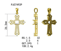 14K Gold Semi Mount Pendant Setting Emerald OCT 5X5mm Cross Theme Diamond Accent DHJ
