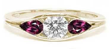 18K Gold Semi Mount Ring Setting Round RD 6x6mm PE 5X3mm Diamond Accent DHJ