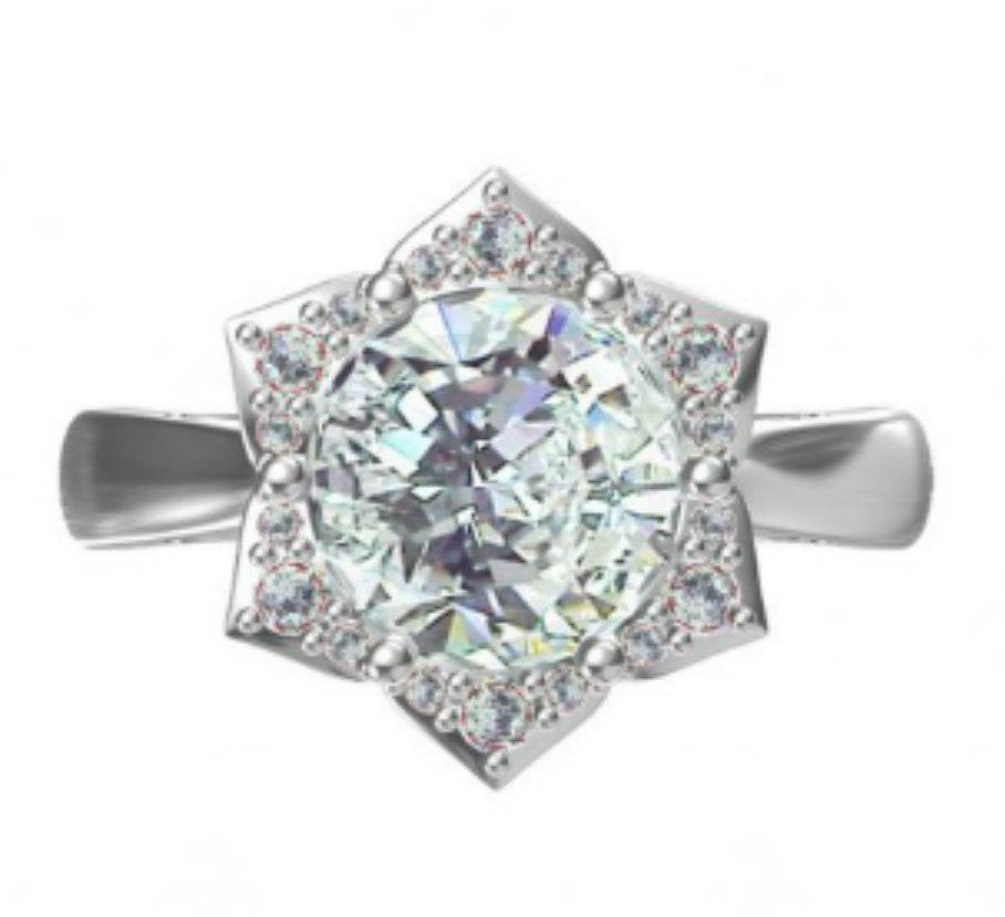10K Gold Semi Mount Ring Setting Round RD 9.5mm with Flower Theme Moissanite Accent DHJ