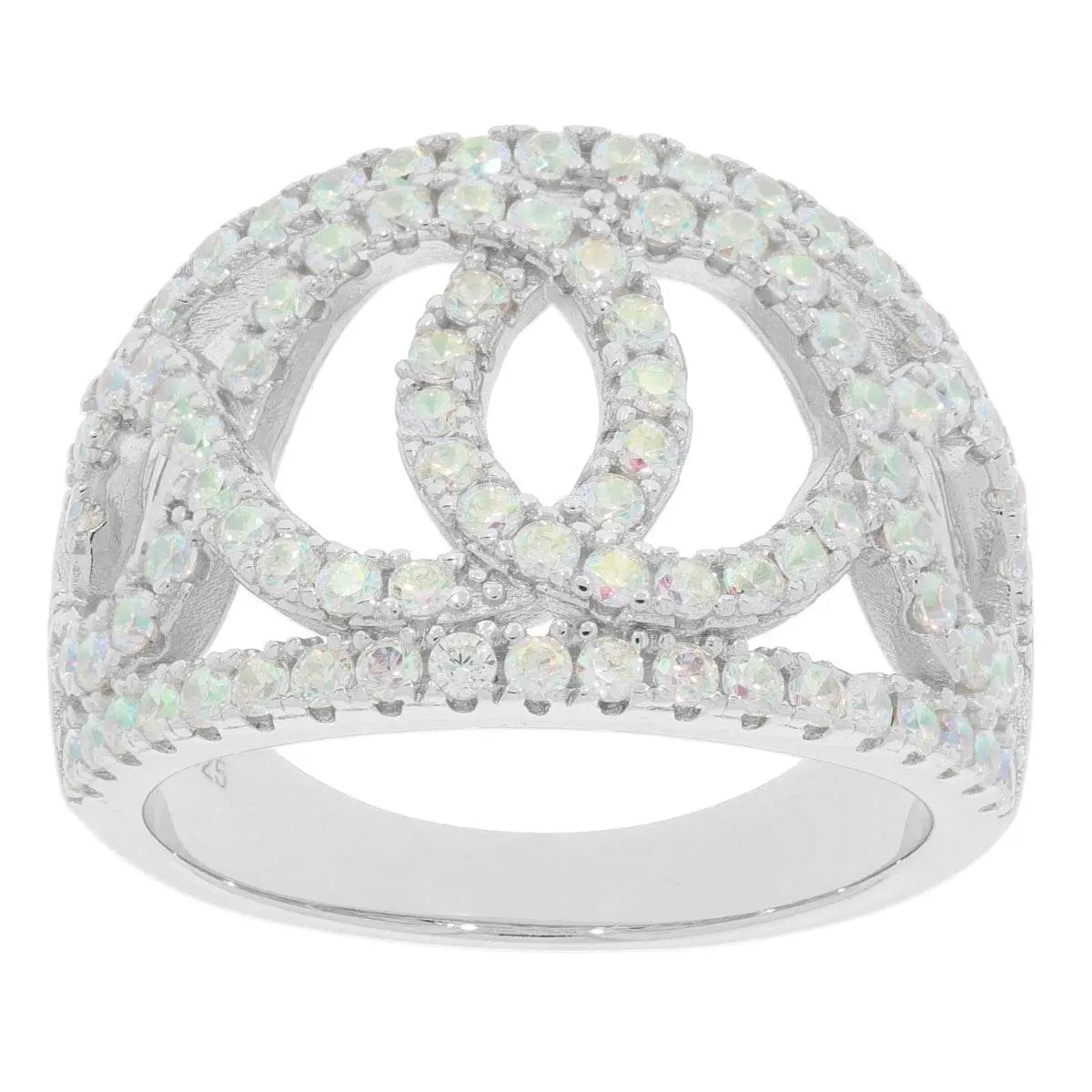 14K Gold Ring with White Topaz or Moissanite Interlocking Loop Theme Diamond Accent DHJ