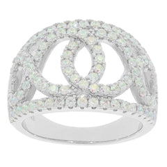 14K Gold Ring with White Topaz or Moissanite Interlocking Loop Theme Diamond Accent DHJ