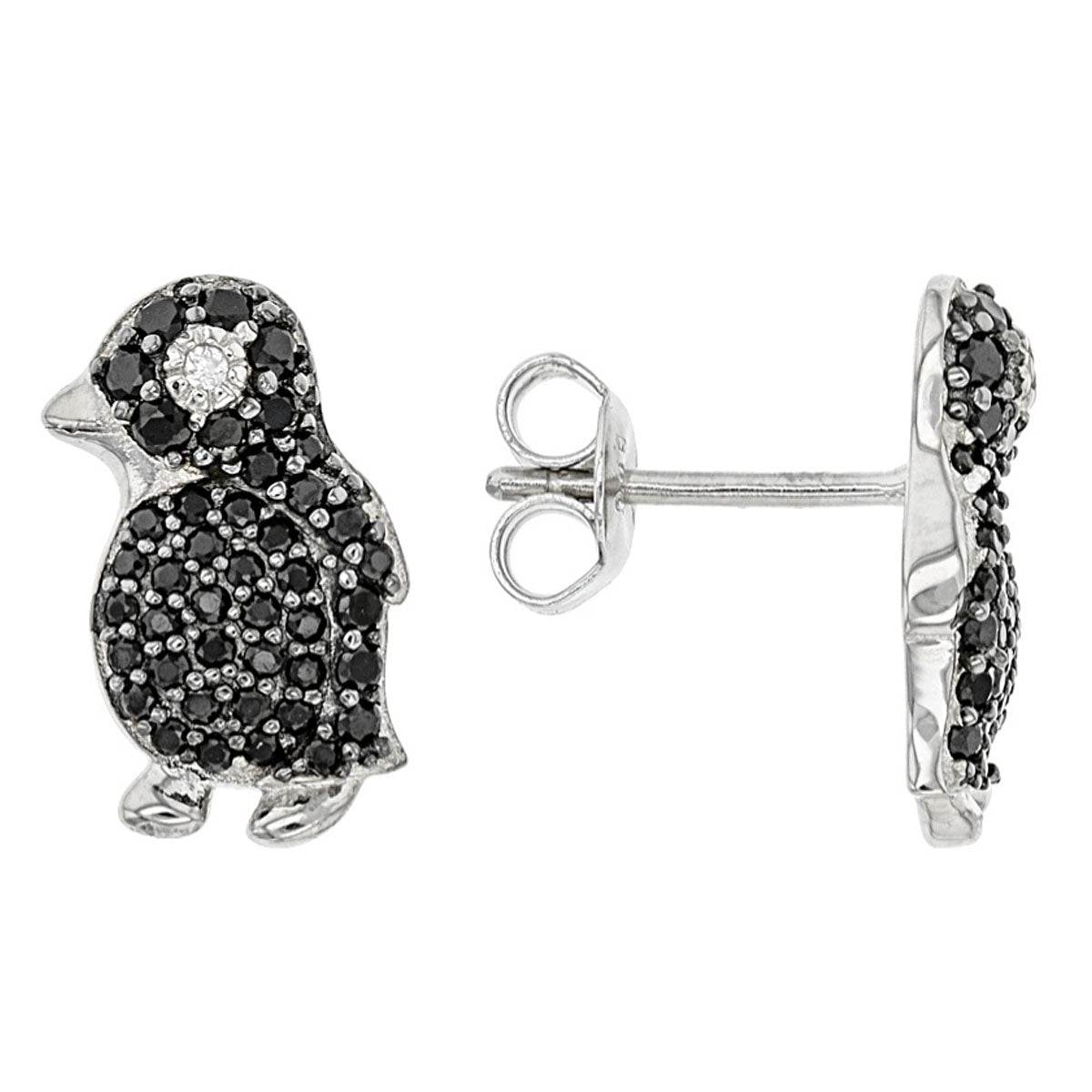 Platinum Earrings with or Moissanite Penguin Theme Diamond Accent DHJ