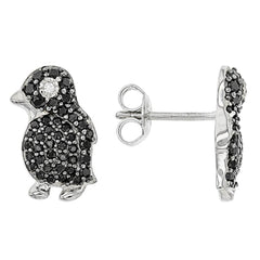 Platinum Earrings with or Moissanite Penguin Theme Diamond Accent DHJ