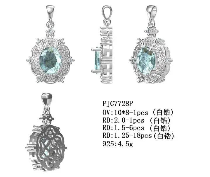 Platinum Semi Mount Pendant Setting Oval OV 10X8mm Vintage-Inspired Diamond Accent DHJ