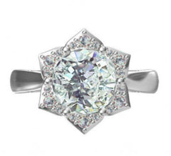 18K Gold Semi Mount Ring Setting Round RD 9.5mm with Flower Theme Diamond Accent DHJ