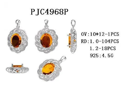 18K Gold Semi Mount Pendant Setting Oval OV 12X10mm with White Topaz Diamond Accent DHJ