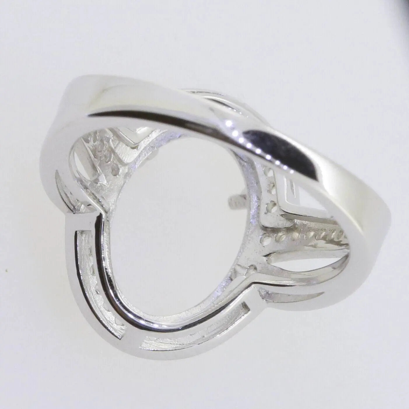 Platinum Semi Mount Ring Setting Oval OV 14x10mm Halo Split Sha Diamond Accent DHJ