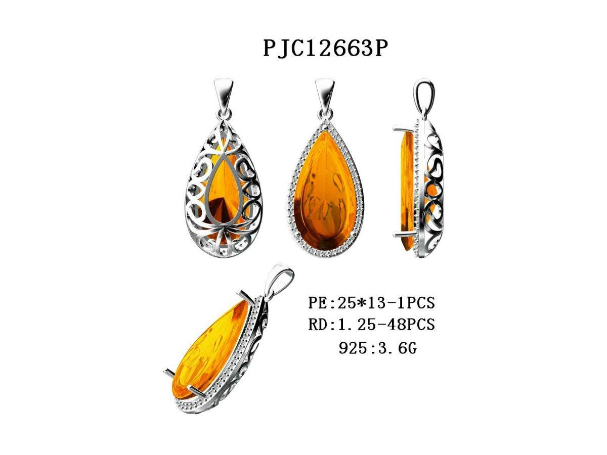 Platinum Semi Mount Pendant Setting Pear PE 25X13mm Halo Diamond Accent DHJ