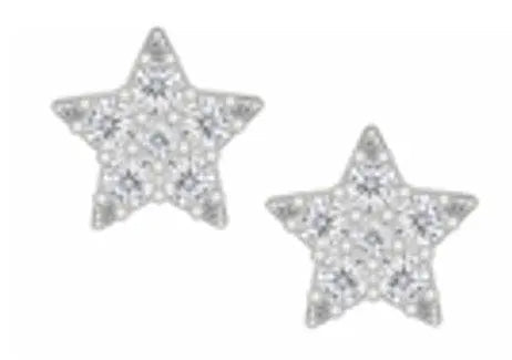 Platinum Earrings Star Theme with White Topaz or Moissanite Stud Diamond Accent DHJ