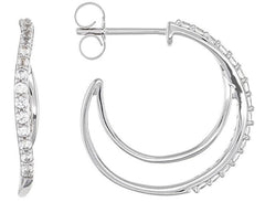18K Gold Earrings Open Hoop with White Topaz or Moissanite Diamond Accent DHJ