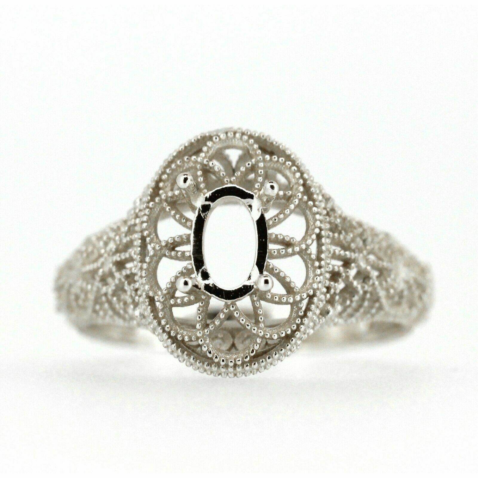 Art Deco Style 18K Gold Semi Mount Ring Setting Oval OV 6x4mm Syzjewelry
