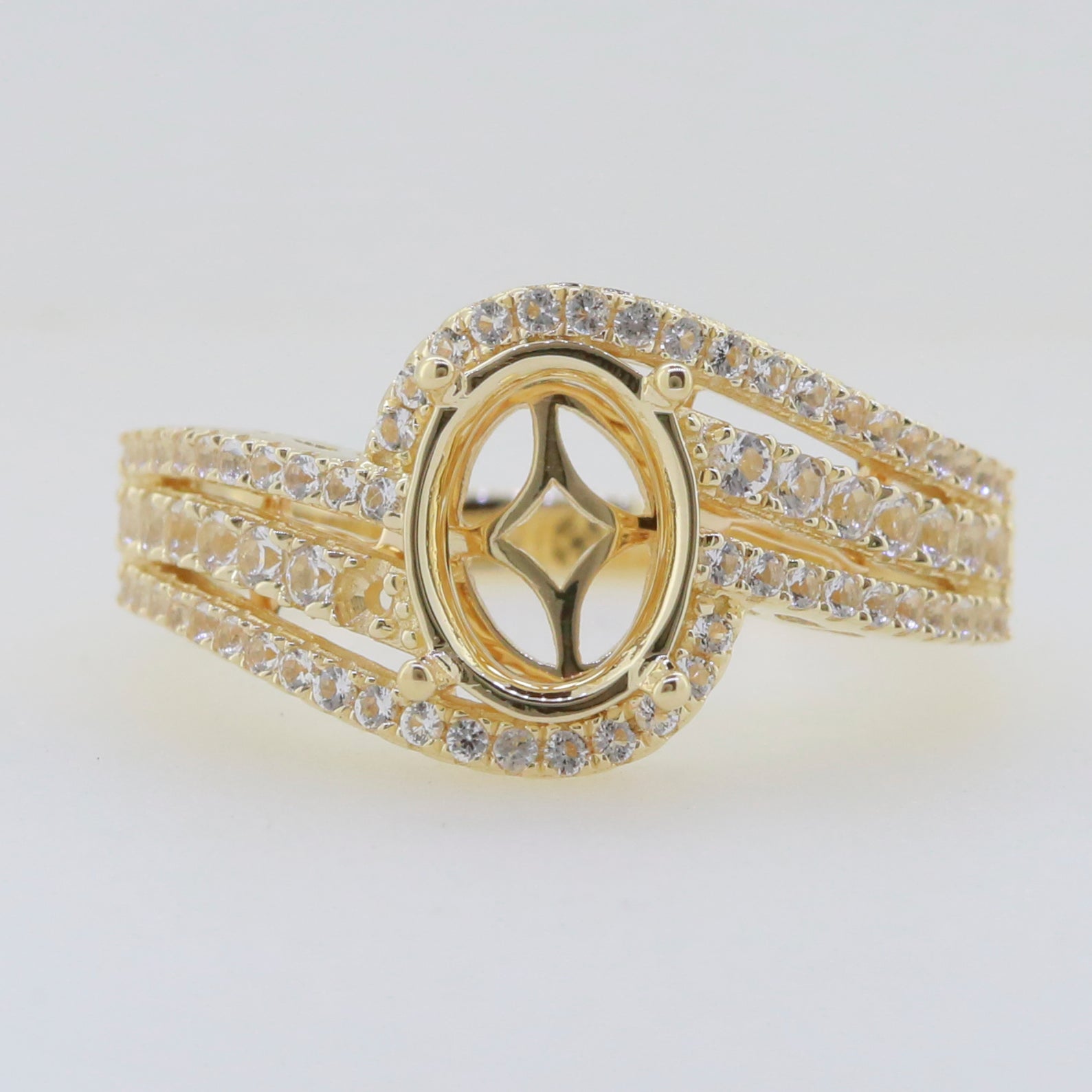 10K 14K Gold or Platinum Semi Mount Ring Setting Oval OV 9X7mm Halo Bypass Diamond Accent DHJ