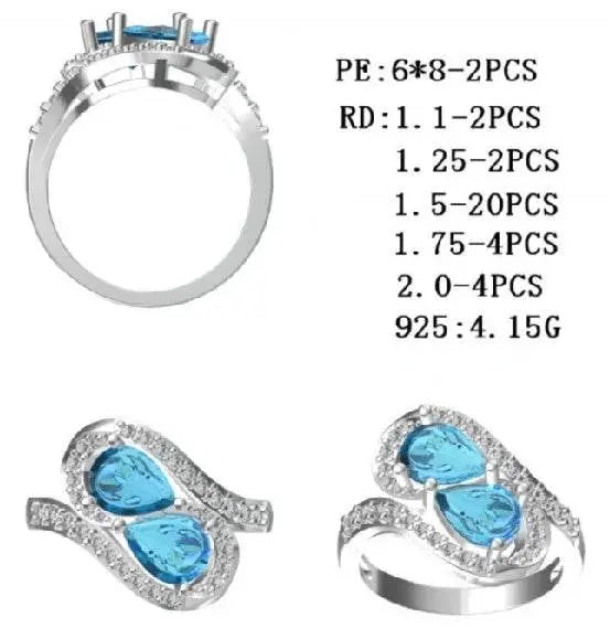 Platinum Semi Mount Ring Setting Pear PE 8X6mm with White Topaz Diamond Accent DHJ