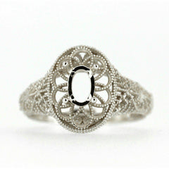 Art Deco Style Platinum Semi Mount Ring Setting Oval OV 6x4mm Syzjewelry