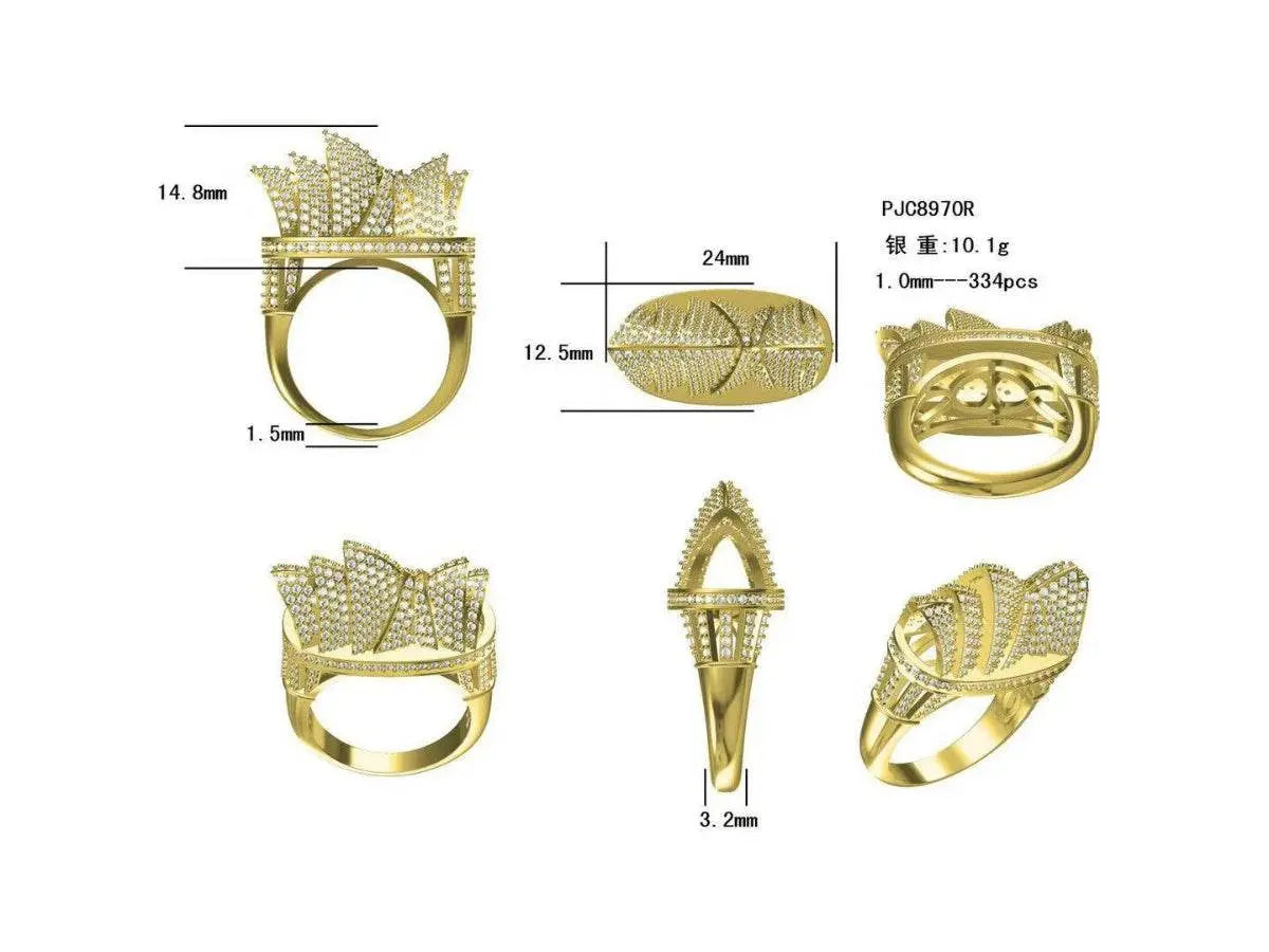 Platinum Ring Sydney Opera House Theme with White Topaz or Moissanite Diamond Accent DHJ