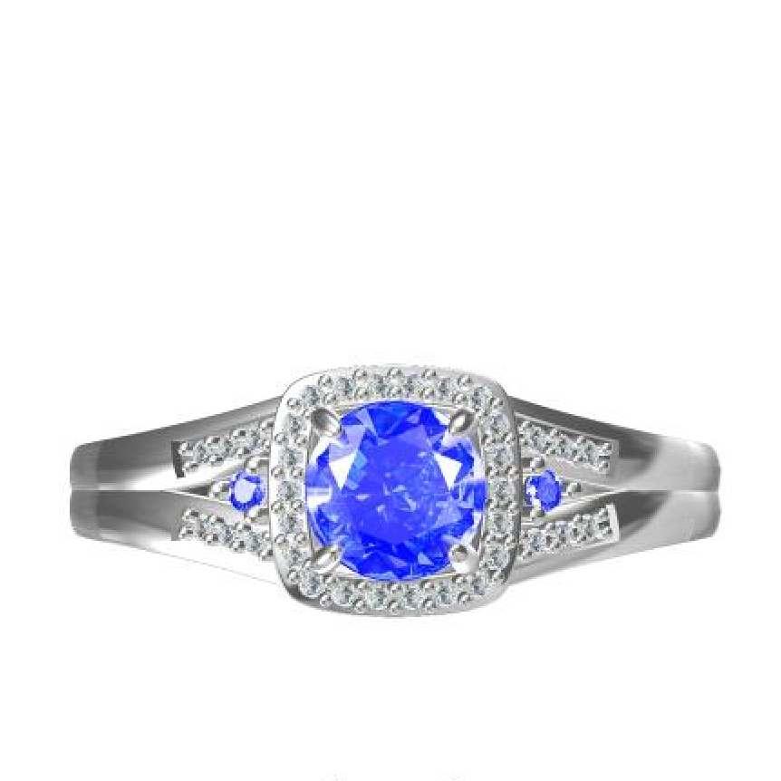 18K Gold Semi Mount Ring Setting Round RD 6.5x6.5mm Halo Split Shank Diamond Accent DHJ