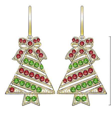 Platinum Earrings Christmas Tree Theme with or Moissanite Diamond Accent DHJ