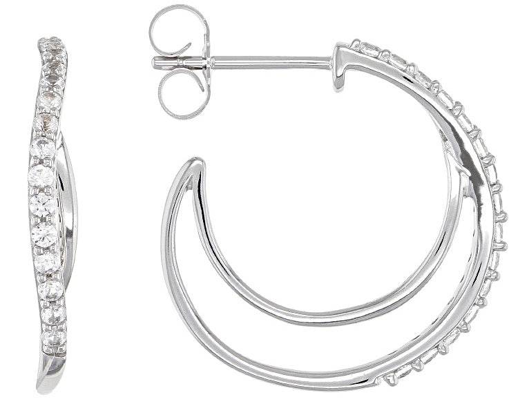14K Gold Earrings Open Hoop with White Topaz or Moissanite Diamond Accent DHJ