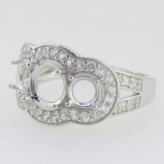 10K Gold Semi Mount Ring Setting Round RD 7x7 RD 5x5mm 3 Stones Halo Moissanite Accent Syzjewelry