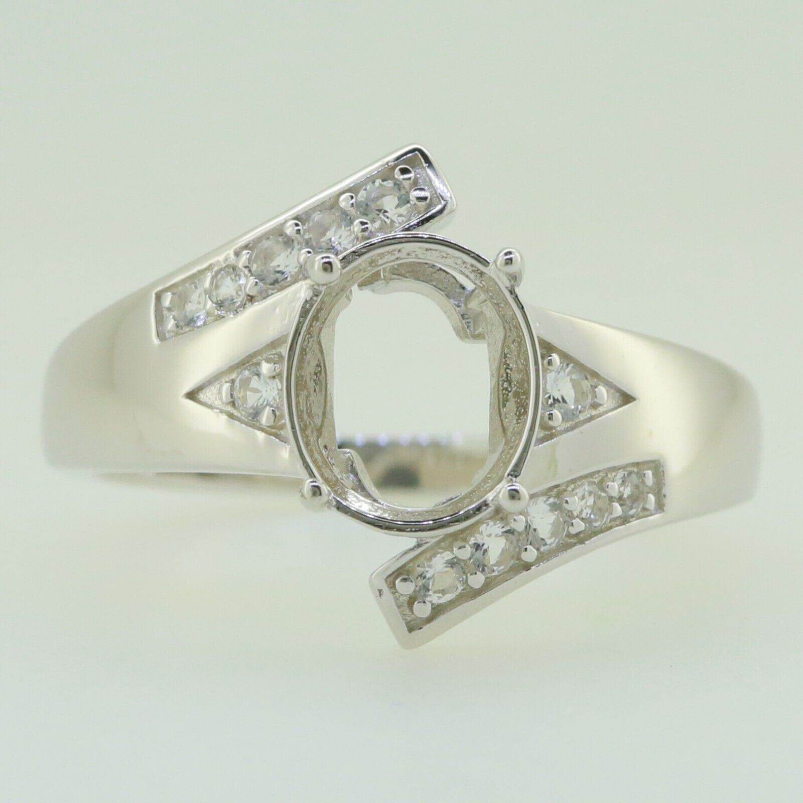 18K Gold Semi Mount Ring Setting Oval OV 10x8mm Bypass Diamond Accent Syzjewelry