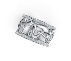 Platinum Ring with or Moissanite Walking Panther Theme Diamond Accent DHJ