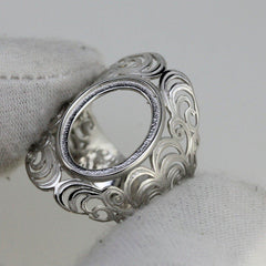 18K Gold Semi Mount Ring Setting Oval OV 15x11mm Cabochon Filigree Syzjewelry