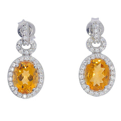 14K Gold Semi Mount Earrings Setting Oval OV 9x7mm Dangle White Diamond Accent Syzjewelry