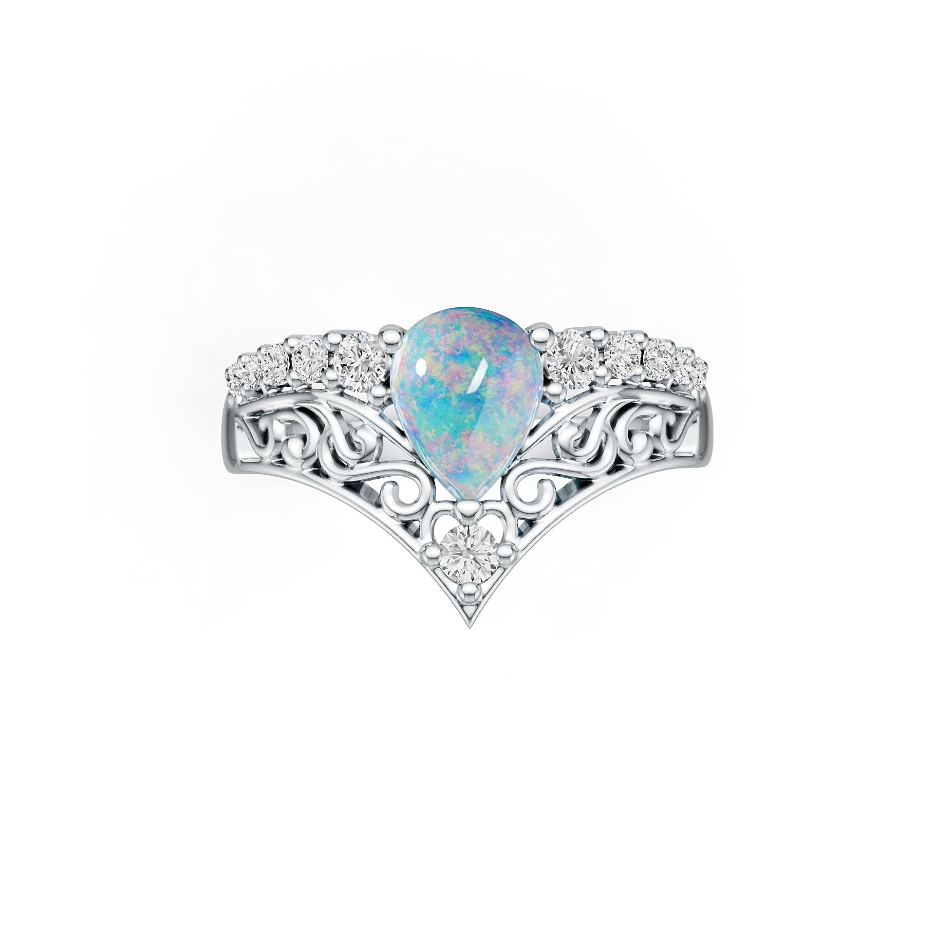 14K Gold Semi Mount Ring Setting Pear PE 8x6mm D-PJC26676 Cabochon Diamond Accent Syzjewelry