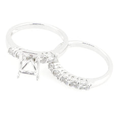2 Piece Set Platinum Semi Mount Ring Setting Emerald OCT 7x5mm 5 Stones Diamond Accent DHJ