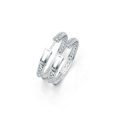 Platinum Hoop Earrings with White Topaz or Moissanite Diamond Accent DHJ