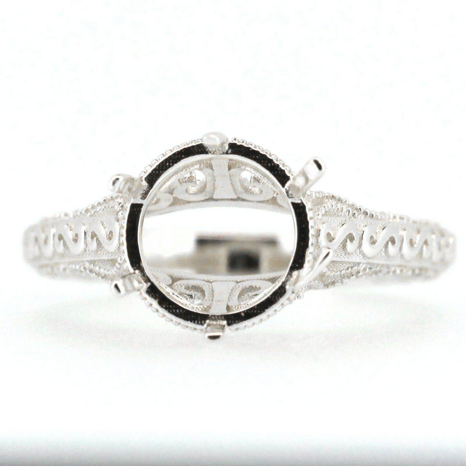 Platinum Semi Mount Ring Setting Round RD 9x9mm Art Deco Style Syzjewelry