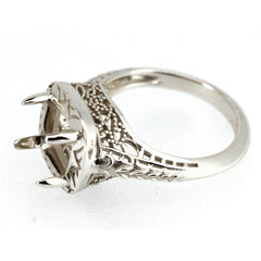 Art Deco Style 18K Gold Semi Mount Ring Setting Cushion CU 7x7mm Syzjewelry