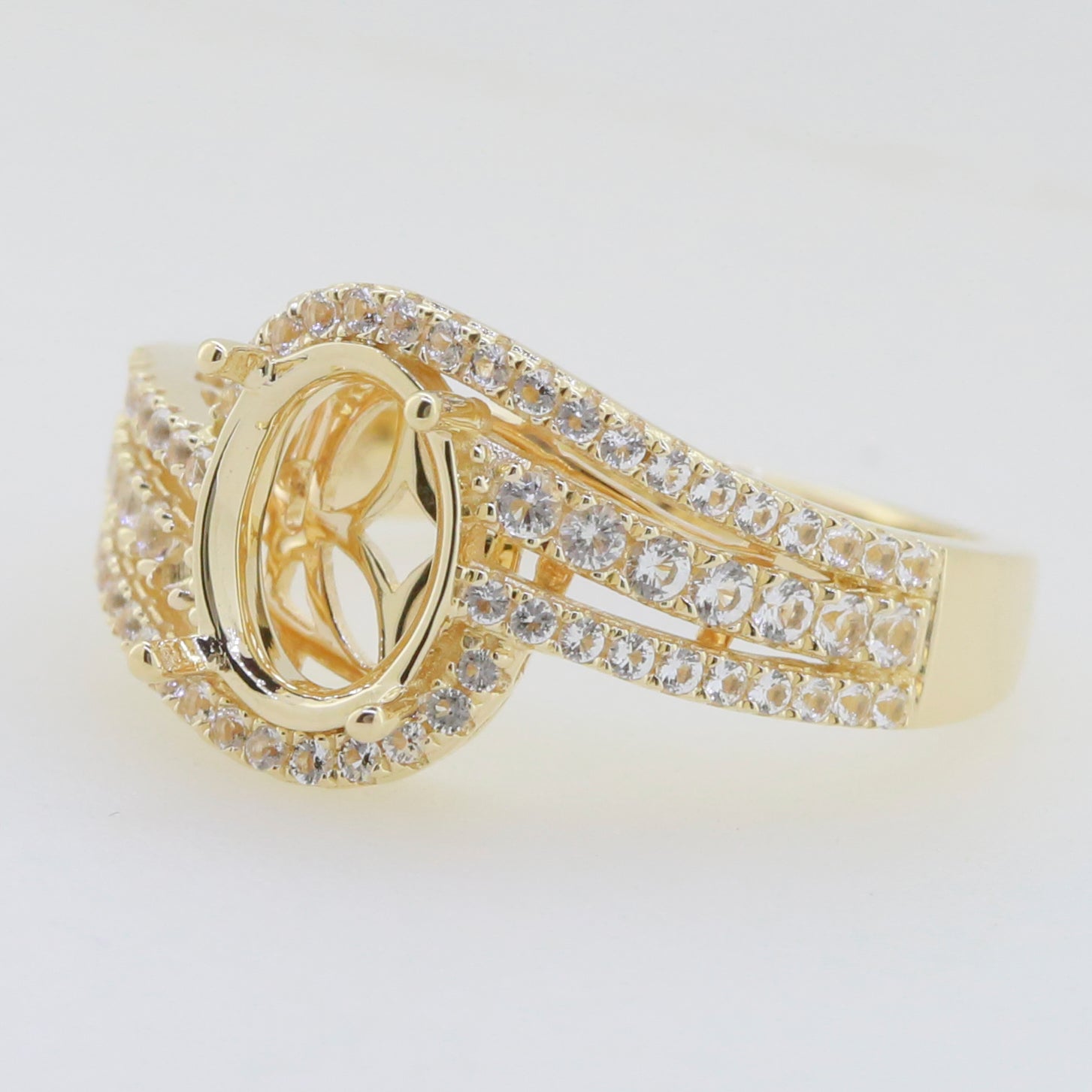 10K 14K Gold or 14K Gold Semi Mount Ring Setting Oval OV 9X7mm Halo Bypass Diamond Accent DHJ