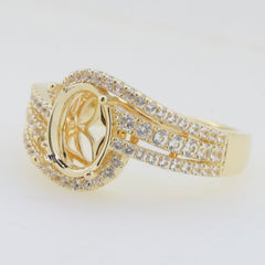 10K 14K Gold or 14K Gold Semi Mount Ring Setting Oval OV 9X7mm Halo Bypass Diamond Accent DHJ