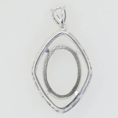 18K Gold Semi Mount Pendant Setting Oval OV 16x12mm PE 6x4mm Diamond Accent Syzjewelry