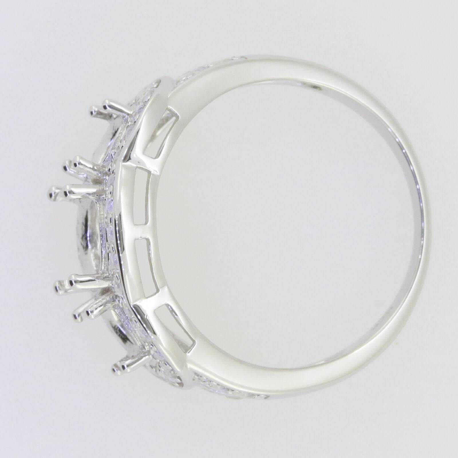 18K Gold Semi Mount Ring Setting Round RD 7x7 RD 5x5mm 3 Stones Halo Diamond Accent Syzjewelry