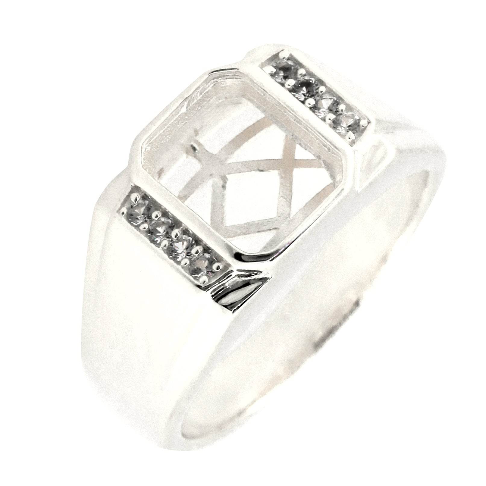 Men's Ring Settings Sterling Silver Ring Mounting Emerald OCT 10X8mm Bezel Set - Syzjewelry