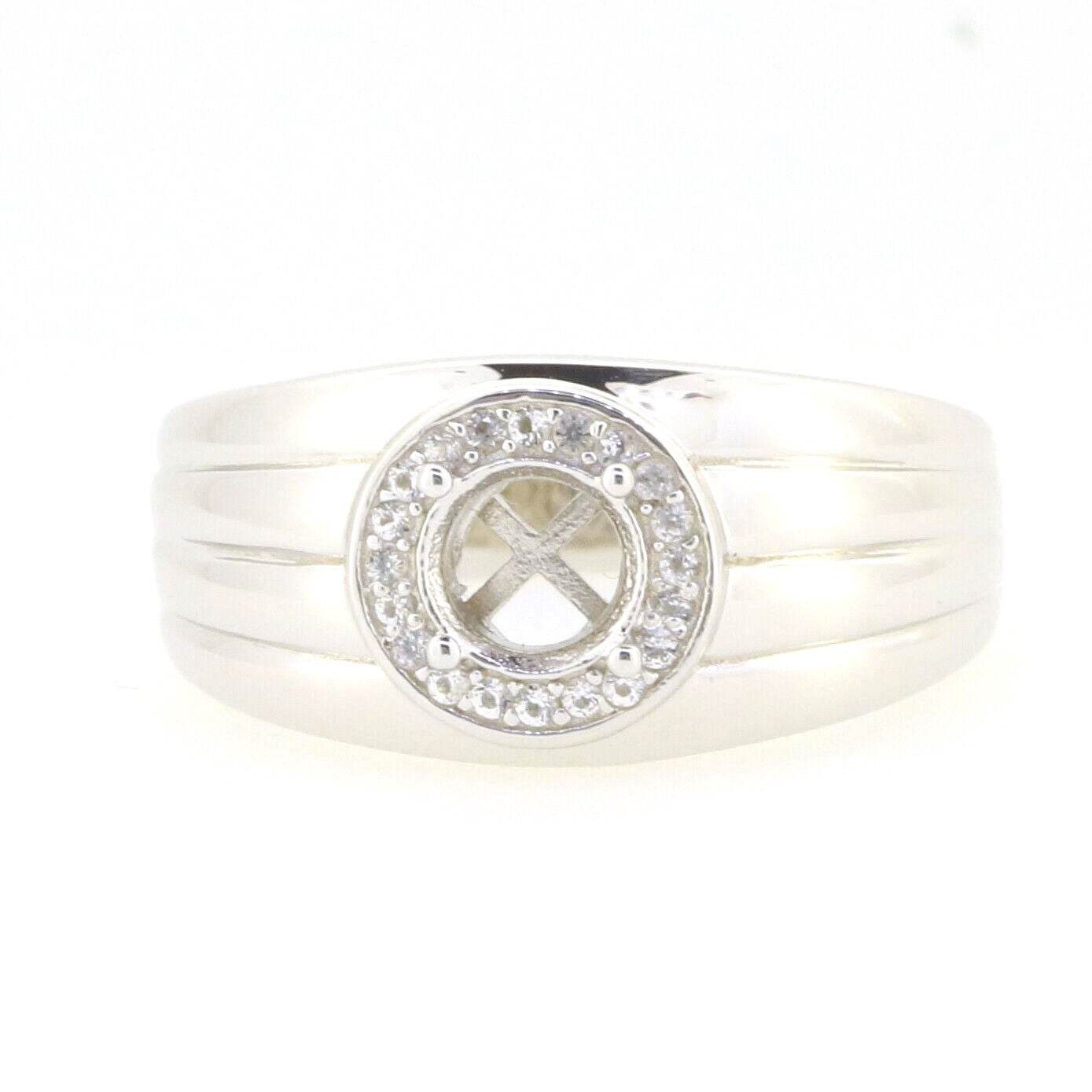 Men's Sterling Silver Semi Mount Ring Setting Round RD 6x6mm Halo Band Solid - Syzjewelry