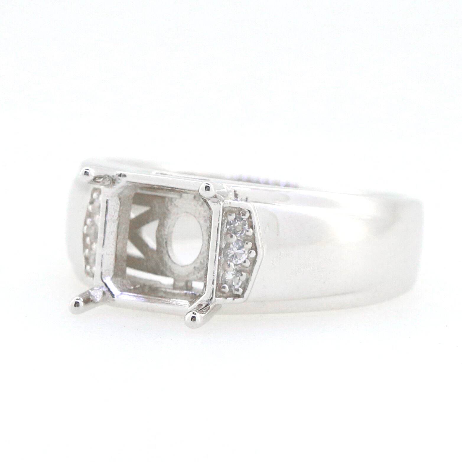 Men's Sterling Silver Semi Mount Ring Setting Emerald OCT 8X8mm - Syzjewelry