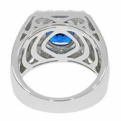 Men's Sterling Silver Semi Mount Ring Setting OV 10X8mm Halo Accent - Syzjewelry