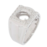 Men's Sterling Silver Semi Mount Ring Setting OV 10X8mm Halo Accent - Syzjewelry