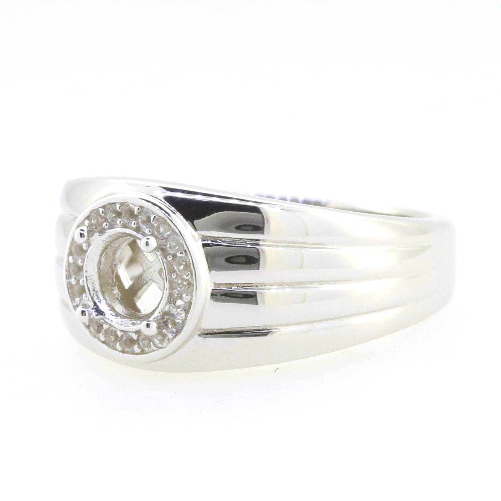 Men's Sterling Silver Semi Mount Ring Setting Round RD 6x6mm Halo Band Solid - Syzjewelry