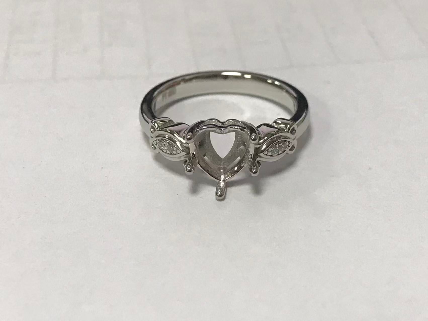 Custom Platinum Semi Mount Ring Setting Heart HT 6.5mm Syzjewelry