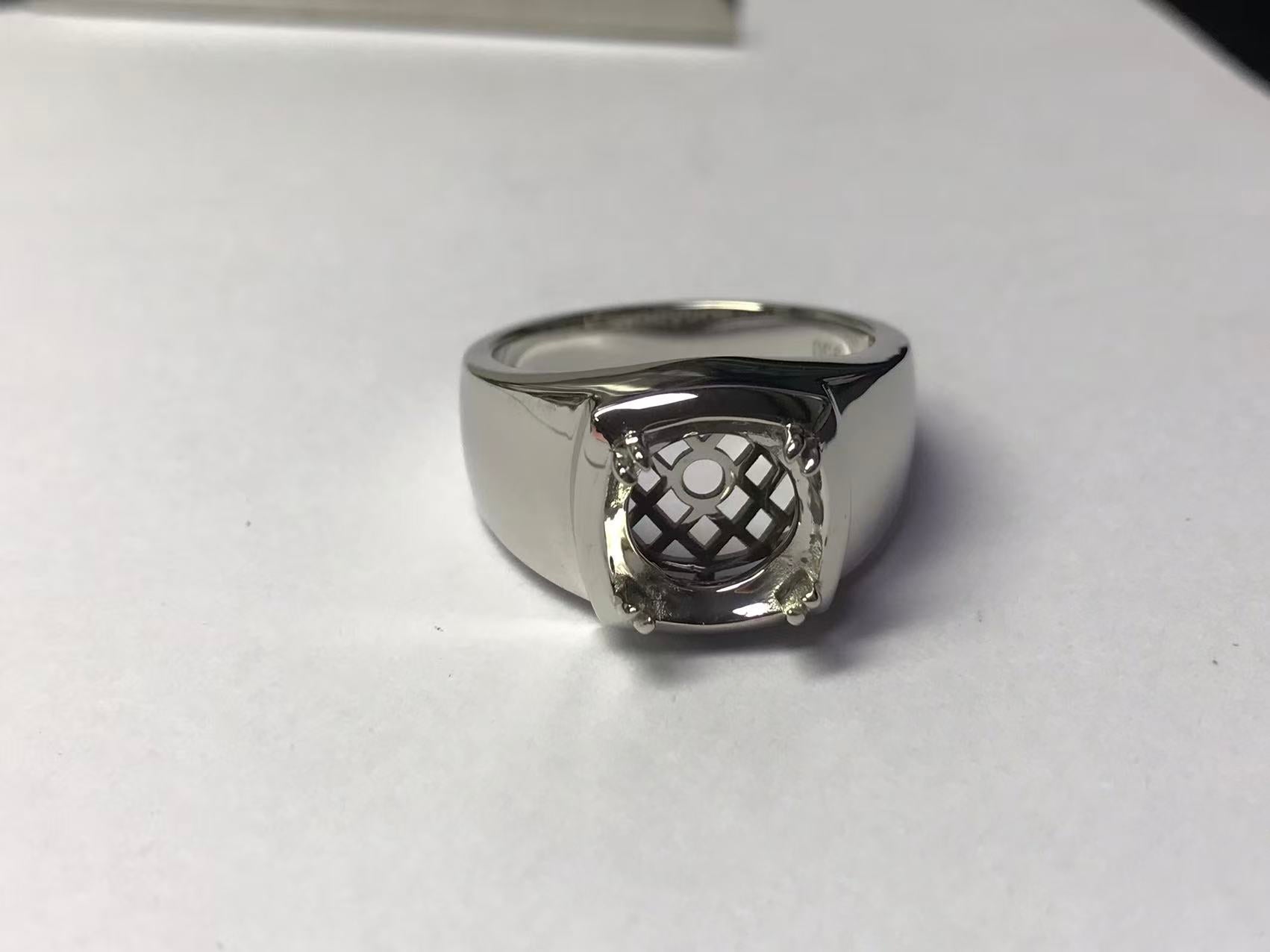 Platinum Semi Mount Ring Setting Round RD 10x10mm Men's Ring Setting Full Bezel Set Syz Jewelry