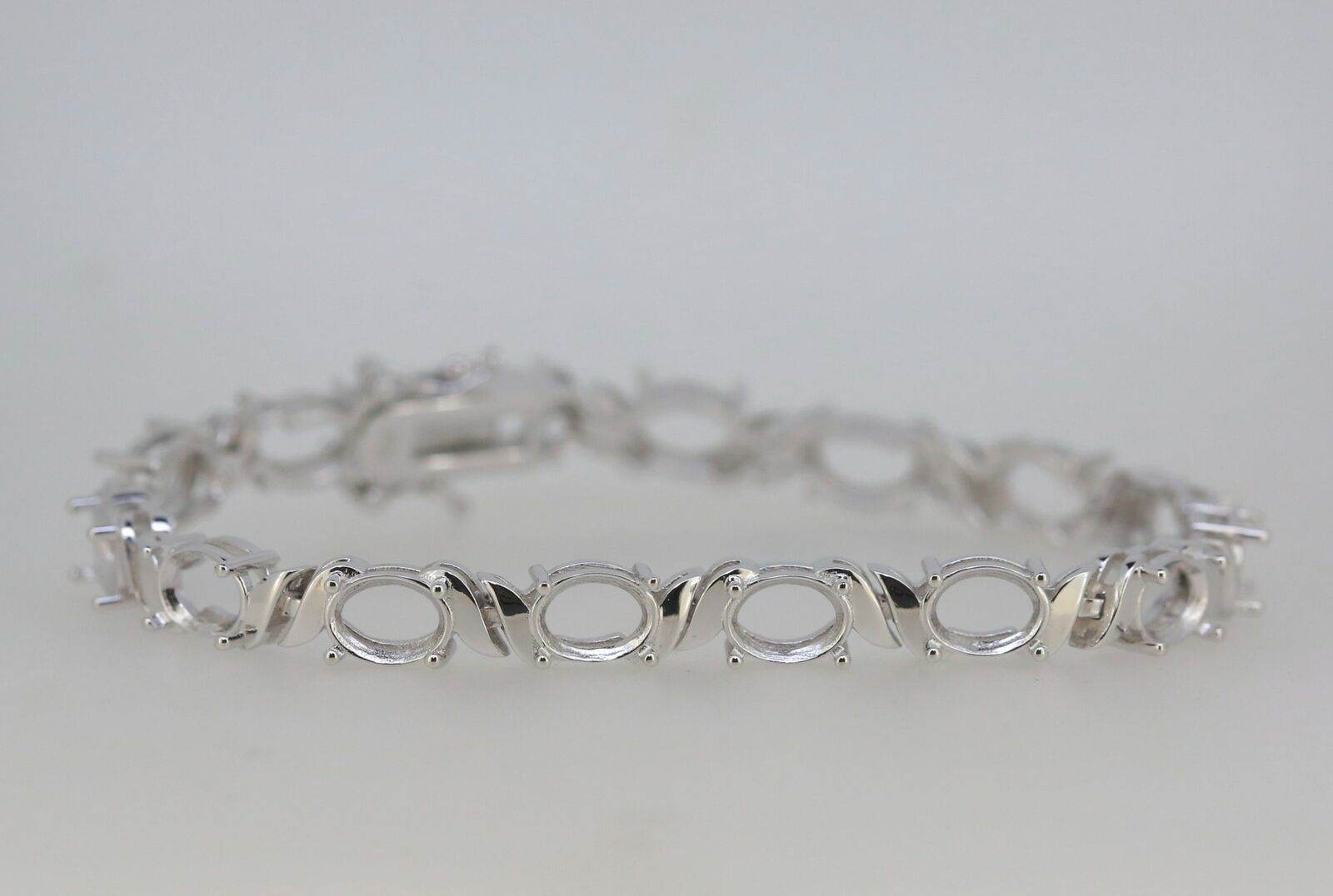 Sterling Silver Semi Mount Bracelet Setting Oval OV 8X6mm White Topaz - Syzjewelry