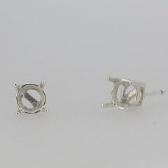 Sterling Silver Semi Mount Earrings Setting RD 6x6mm Stud 4 Prongs Stud L496E496 - Syzjewelry